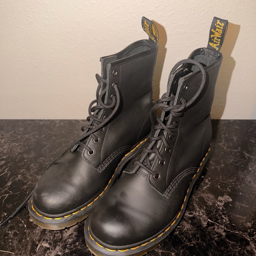 Dr. Martens Black Ankle Boots with Yellow Stitching